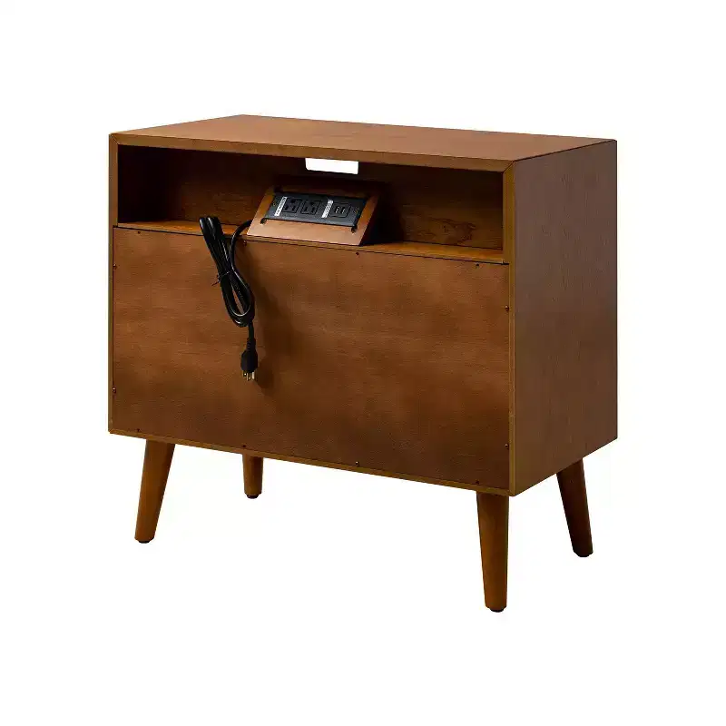 Margery Mid-century Modern 2 - Drawer end table with Built-In Outlets and Cable Management and Open Shelf | HULALA HOME