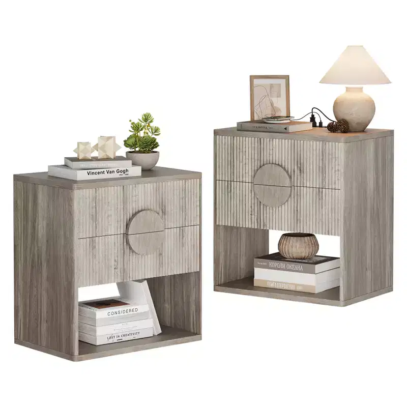 Density Board Bedside Table with Wave Pattern, Durable Construction, Modern Design, Space-Saving, Easy Assembly