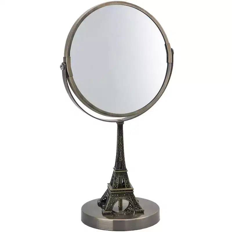 Eiffel Tower Embroidered Vanity Mirror, Brushed Gold, Double-Sided Standard & 3X Magnification