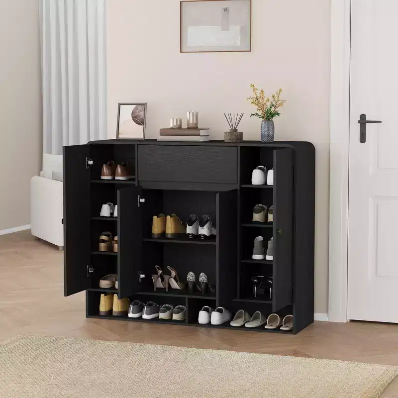 47.2 Shoe Storage Cabinet with 4 Doors & 1 Drawer, Large Capacity Entryway Organizer with Rounded Corners, Narrow Shoe Rack for Hallway, Living Room