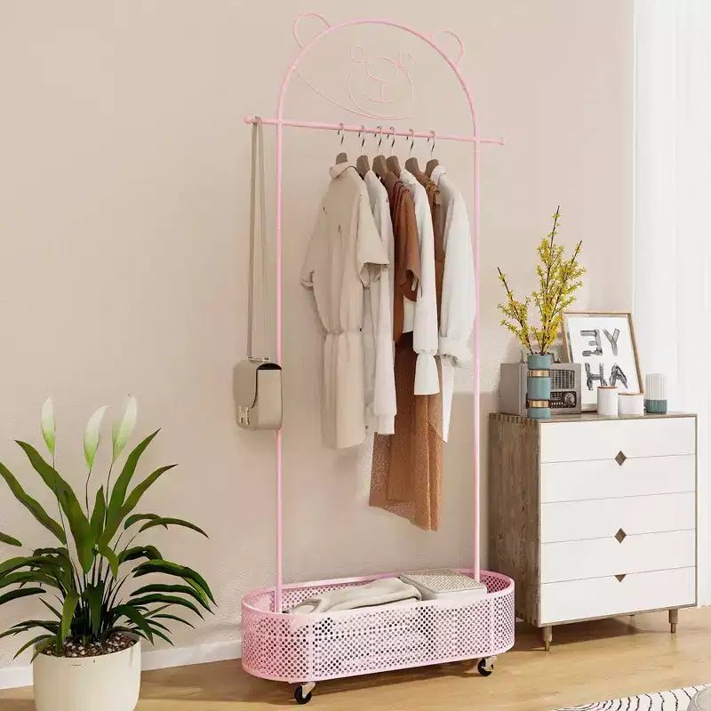 Kid Clothes Rack with 3 Adjustable Heights Home Freestanding Clothes Rack White/Pink