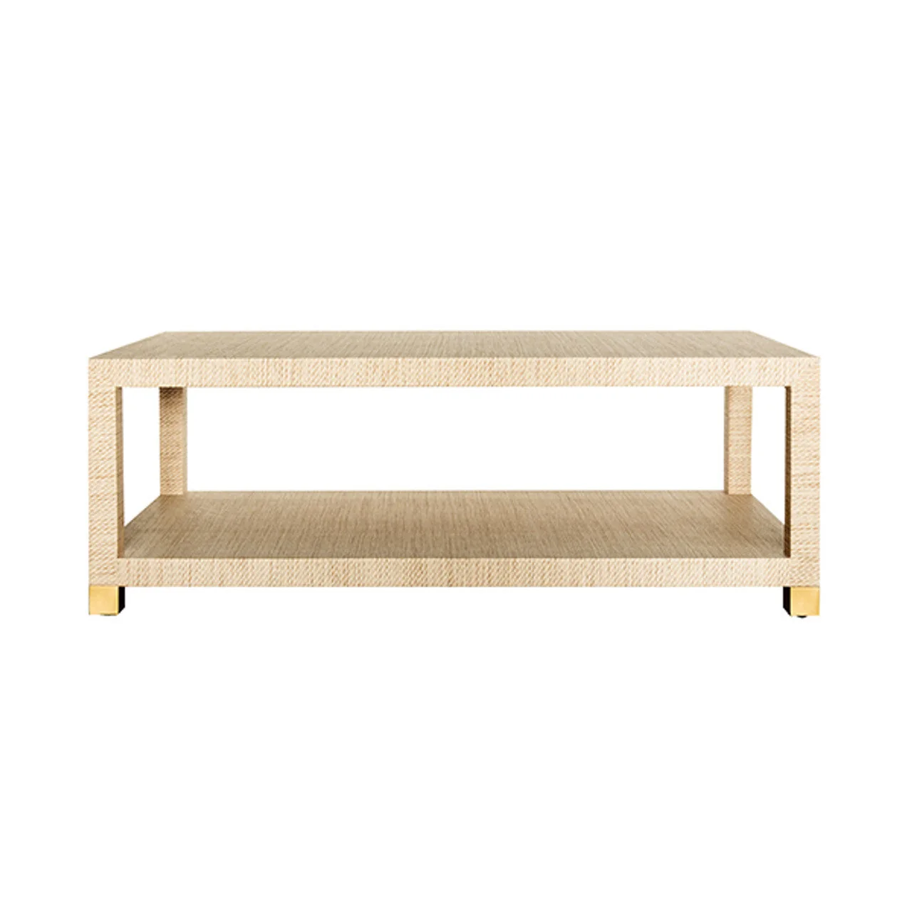 Transitional Grasscloth & Metal Coffee Table with Antique Brass Foot Caps for Living Room
