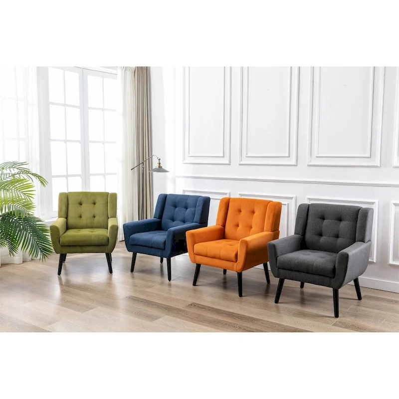 Green Velvet 29.53 Upholstered Tufted Accent Chair with Solid Black Wood Legs