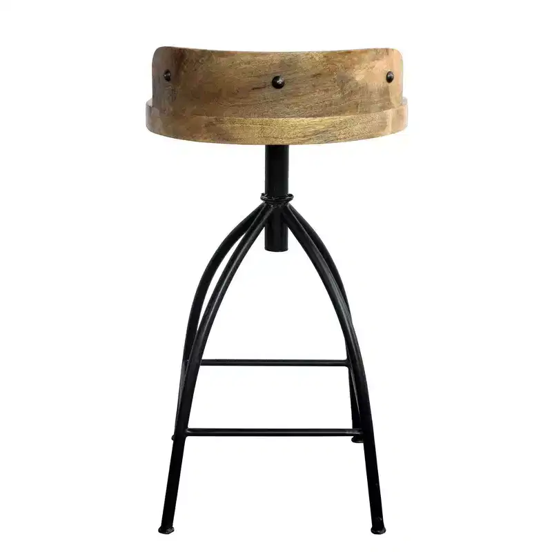 The Urban Port 25-31" Industrial Style Adjustable Swivel Stool with Backrest and Height Options Brown/Black