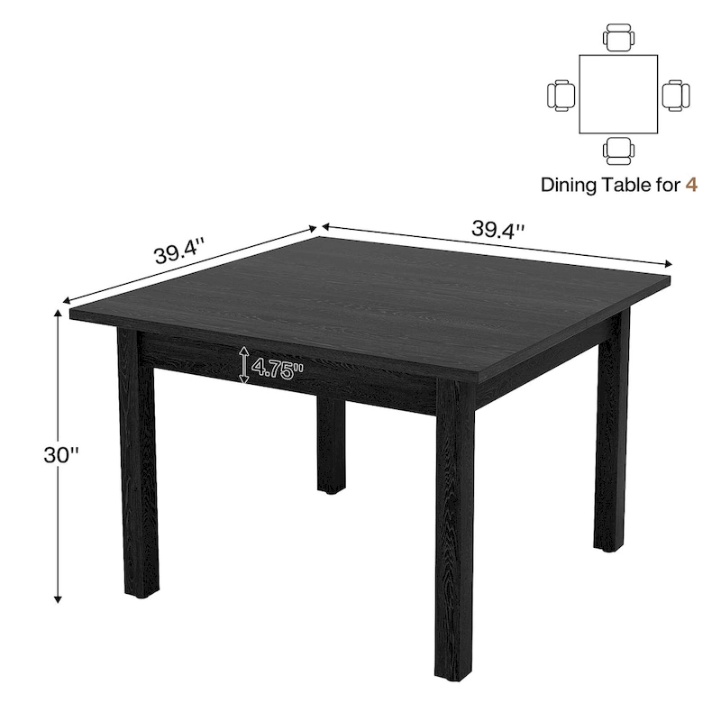 Country Rustic Square Dining Table with Solid Wood Legs - 39.4D x 39.4W x 30H