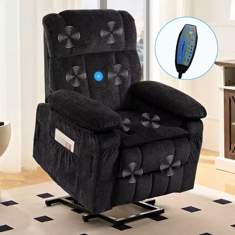 Mjkone Velvet Power Lift Recliners Chair With Lumbar Heating And 8-Point Vibration Massage,Recliner Armchair For Elderly