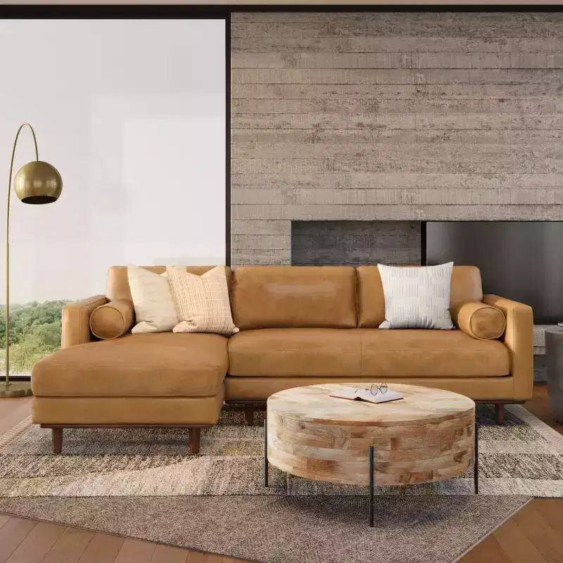 WyndenHall Brixley Mid Century Genuine Leather Left Sectional Sienna