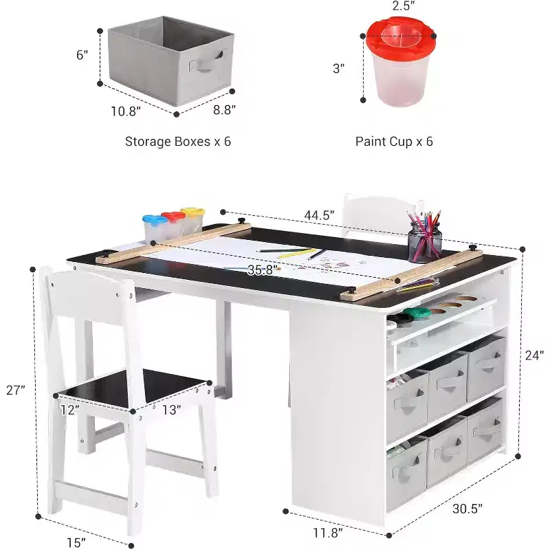 COZONY 4-in-1 Kids Art Table and Chair Set with Storage, Toddler Activity Desk with Organizer