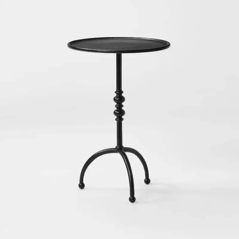 Traditional Cast Iron Round Accent Side Table – Black