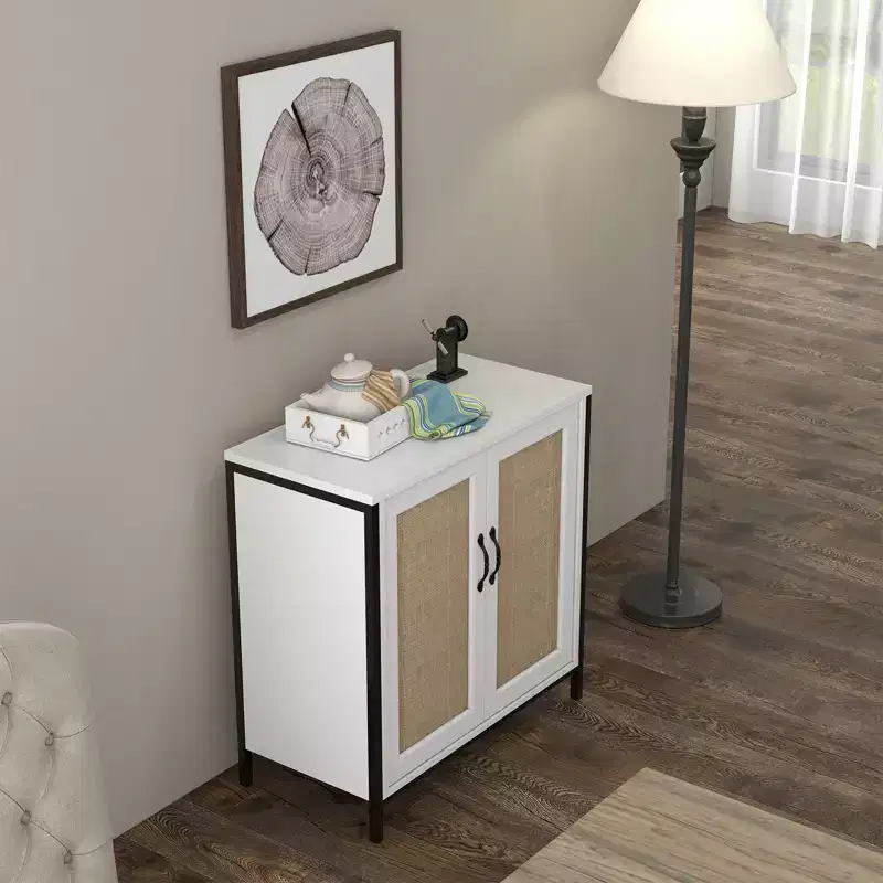 Sideboard Buffet , Storage Cabinet for Dining Room, Living Room, Entryway Storage Spacious Storage Cabinet with 2 Rattan Decorated Doors,