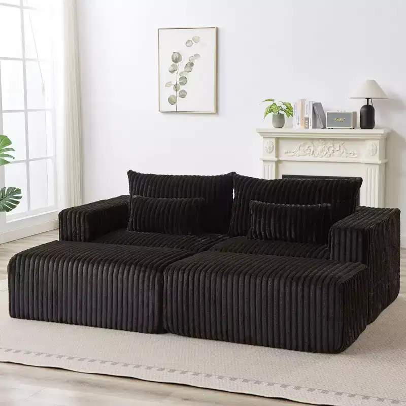 87 Oversized Lounge Chaise: No Assembly, Cloud Plush Loveseat with 2 Removable Footstools - Fluffy Modern Sleeper for Living Room and Bedroom
