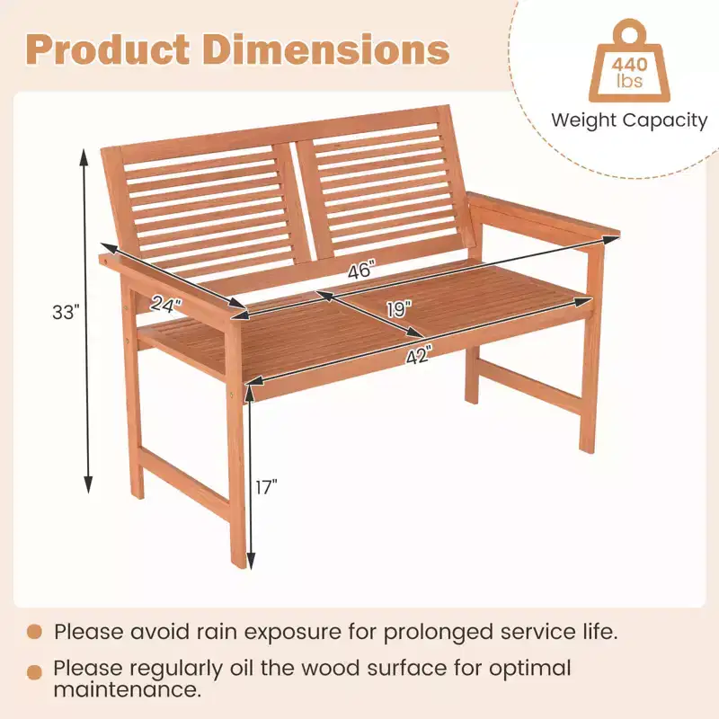 Costway 2-Person Patio Bench with Slatted Backrest and Seat Garden Loveseat Chair Furniture