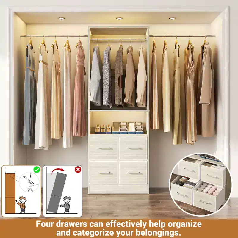 25 To 103 Closet System with Four Farbric Drawers