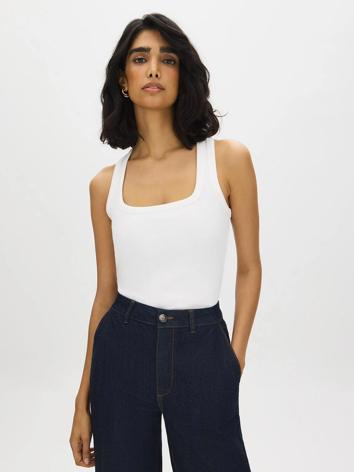 Cotton-Blend Square Neck Tank Top