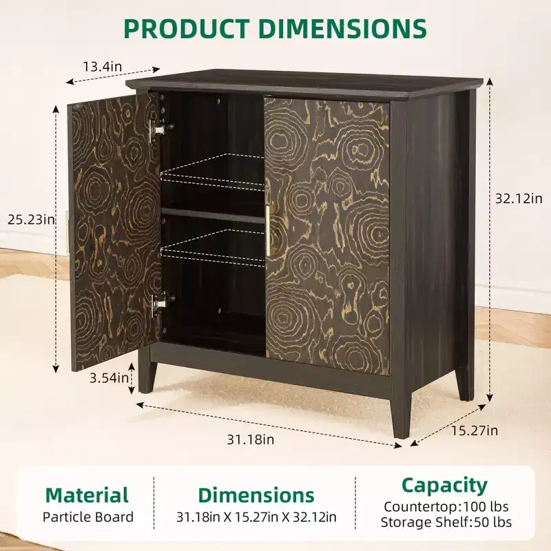 2 Doors Accent Cabinet with Adjustable Shelf, Sideboard Buffet with Wood Legs, Decorative Storage Cabinet for Living Room, Bedroom, Entryway