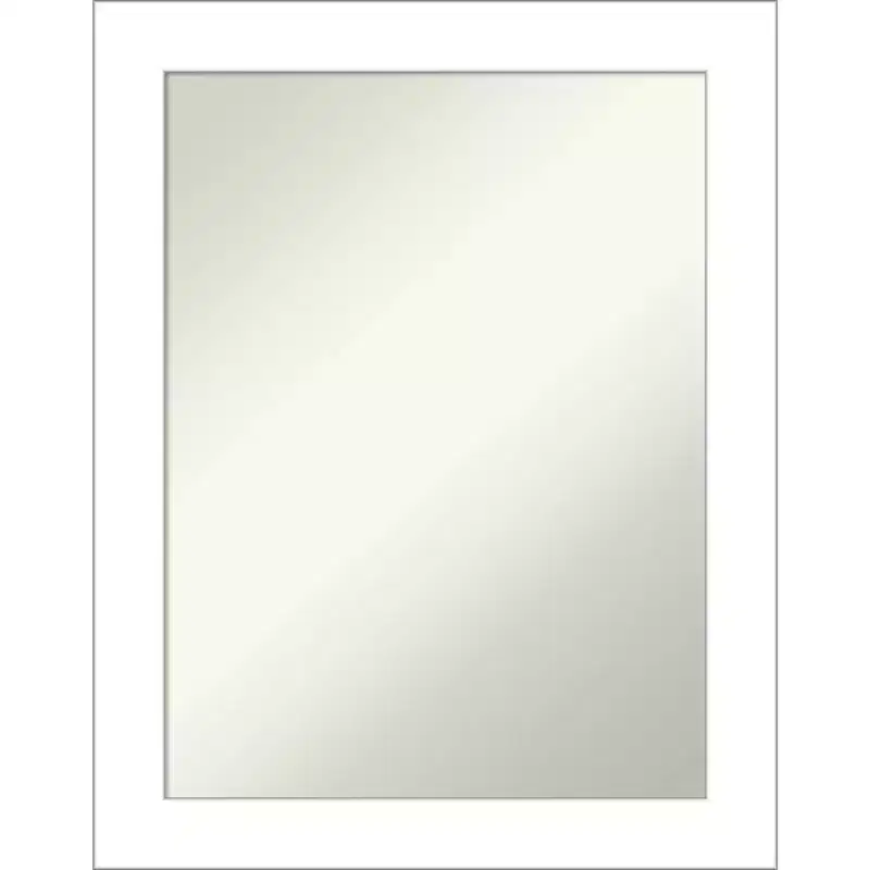 22" x 28" Non-Beveled Wedge White Bathroom Wall Mirror - Amanti Art: Modern Rectangle, Includes Mounting Hardware