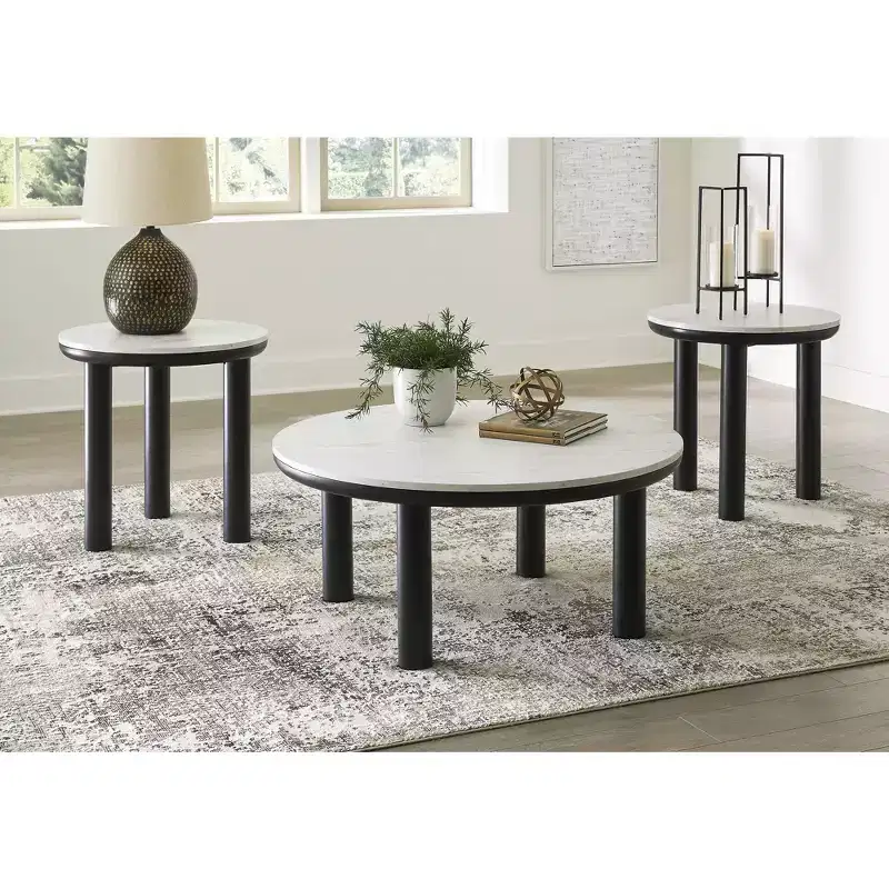 Signature Design by Ashley Xandrum 3-Piece Coffee Table Set with End Tables - Black/White Finish