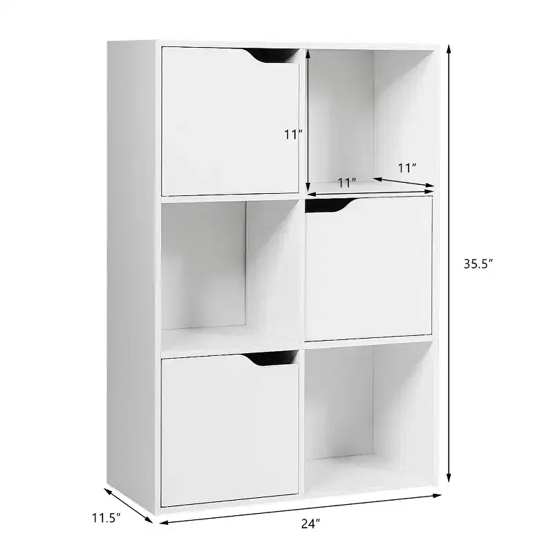 6-Cube Bookcase Cabinet with Doors, Storage Shelves Room Organizer