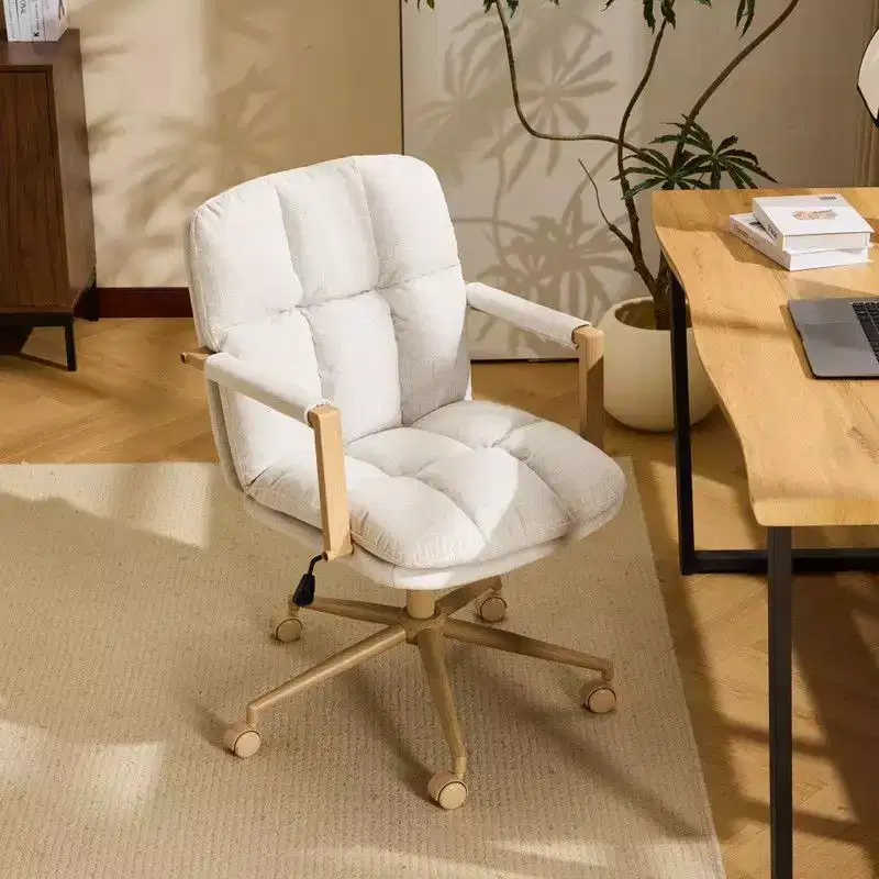 Karl Home Modern Upholstered Armchair Ergonomic Home Office Chair with Adjustable Height 360 Swivel Rolling Wheels Accent Vanity Chair