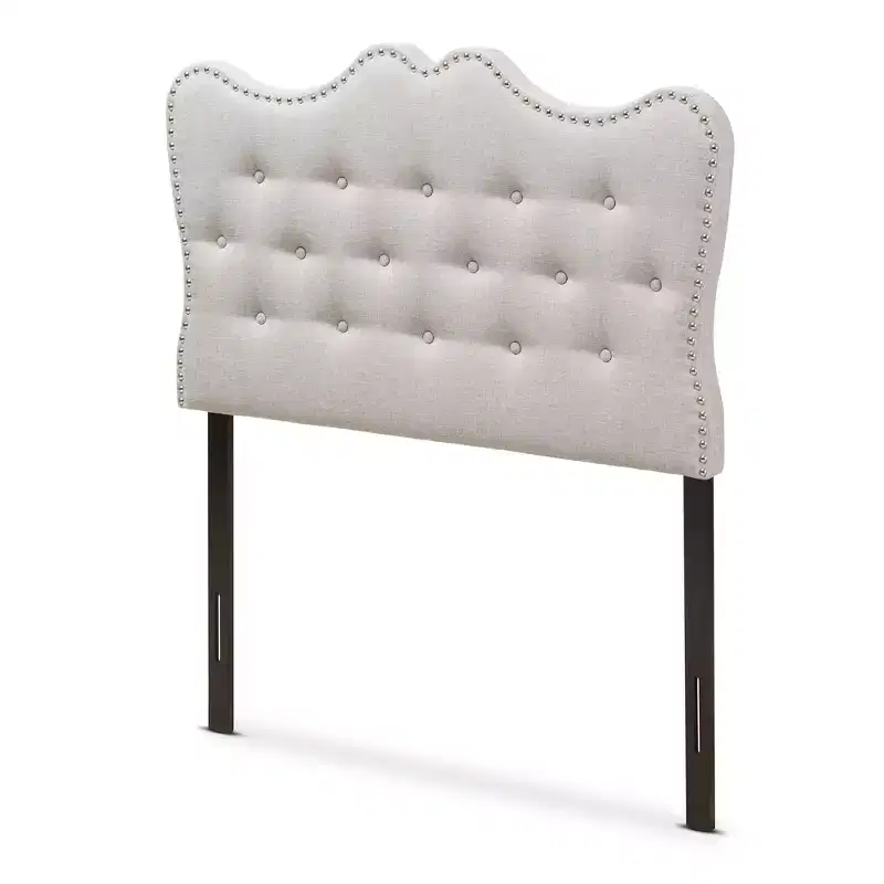 Twin Emma Modern And Contemporary Fabric Headboard Beige - Baxton Studio: Curvaceous, Button-Tufted, Solid Wood Posts