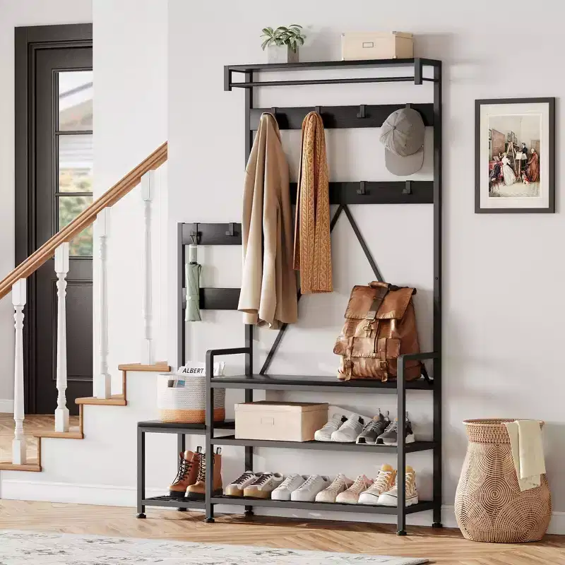 GustoWave Hall Tree with Bench and Shoe Storage Parent-Child Coat Rack Shoe Bench Coat Tree Entryway Organizer with Shoe Rack, Storage Cubbies, Hooks