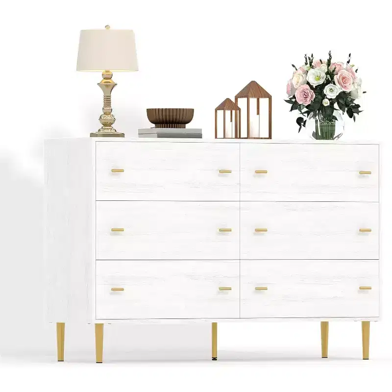 47.2 Farmhouse 6 Drawer Dresser, Rustic Wooden Chest with Large Drawers & Bar Handles for Bedroom, Living Room, Hallway