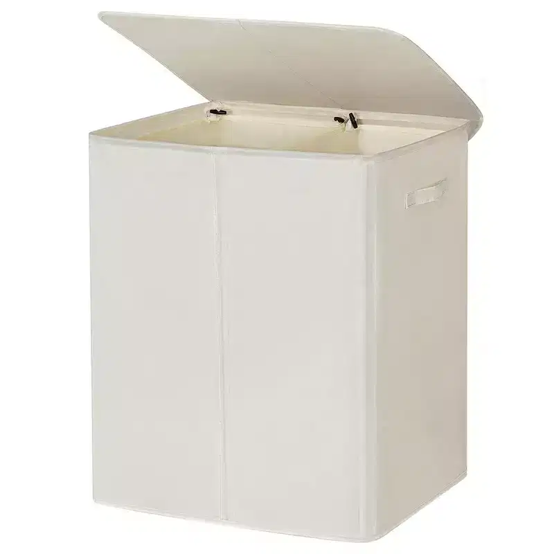 154-Liter Fabric 2-Section Collapsible Double Laundry Basket with Lid and Removable Bags
