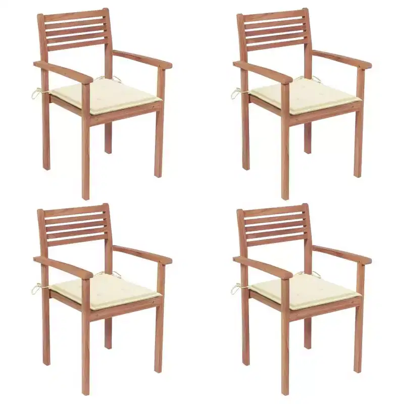vidaXL 4-Piece Patio Chairs Set with Cream Cushions, Outdoor Seating Furniture, Durable Teak Construction, Stackable Design, Weatherproof