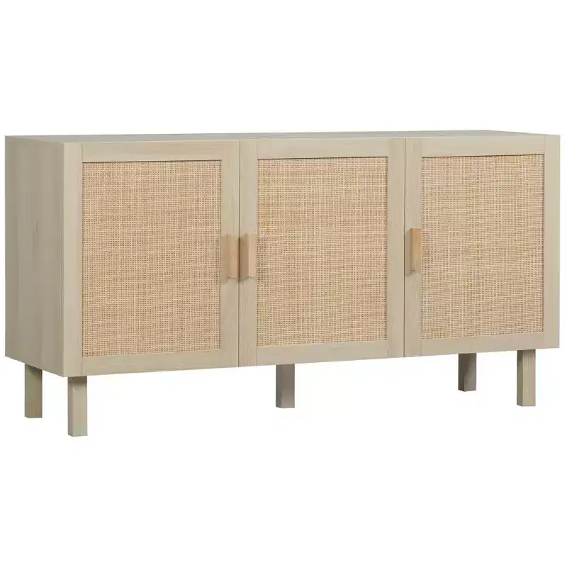 HOMCOM Buffet Cabinet, Storage Cabinet, Sideboard Floor Accent Cabinet with Rattan Doors and Adjustable Shelves for Living Room, Natural