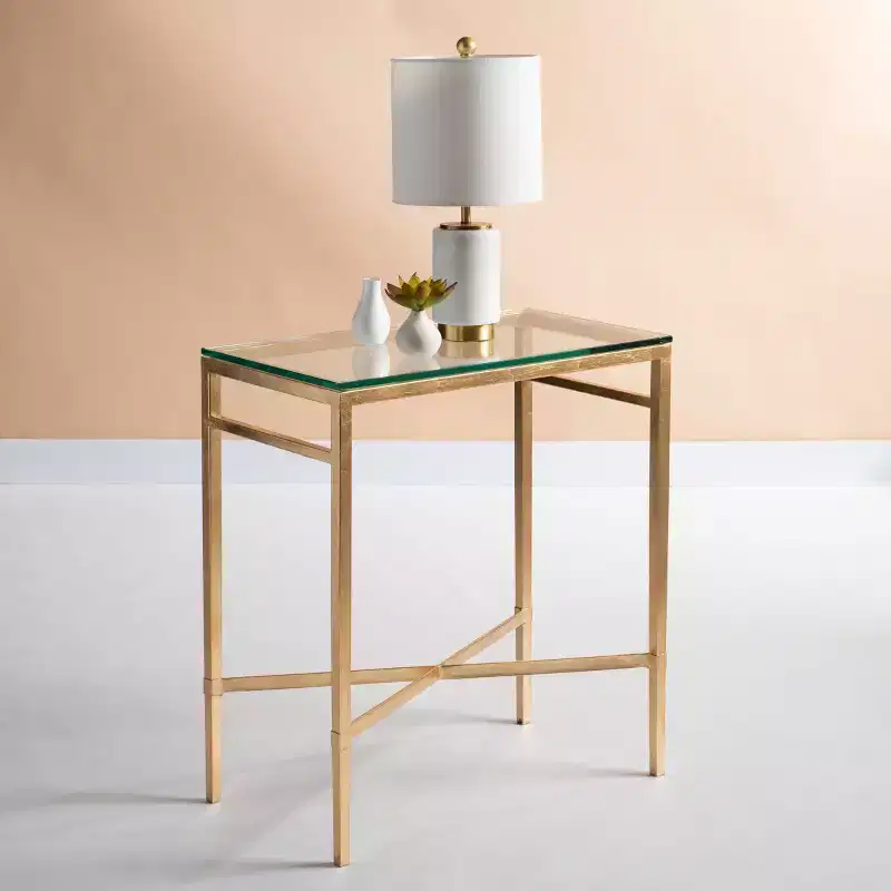 Viggo Antique Gold Glass Side Table - AMH8300 - Safavieh Couture