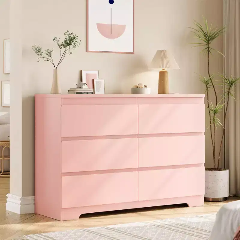 47 Farmhouse 6-Drawer Dresser, Dual Anti-Tip Kit, Waterproof Wood-Top, Smooth Metal Slides, Eco-MDF Vintage Storage for Bedroom & Living Room