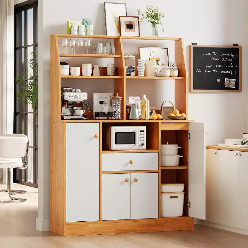 Wood Sideboard Buffet Cabinet, Large Cupboard Cabinet with Storage, Freestanding Kitchen Pantry Cabinets with Drawers, Adjustable Shelf