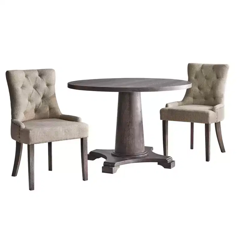 angelo:HOME 3pc Ariana Dining Set Gray: Rubberwood Table, Tufted Chairs, Nailhead Trim