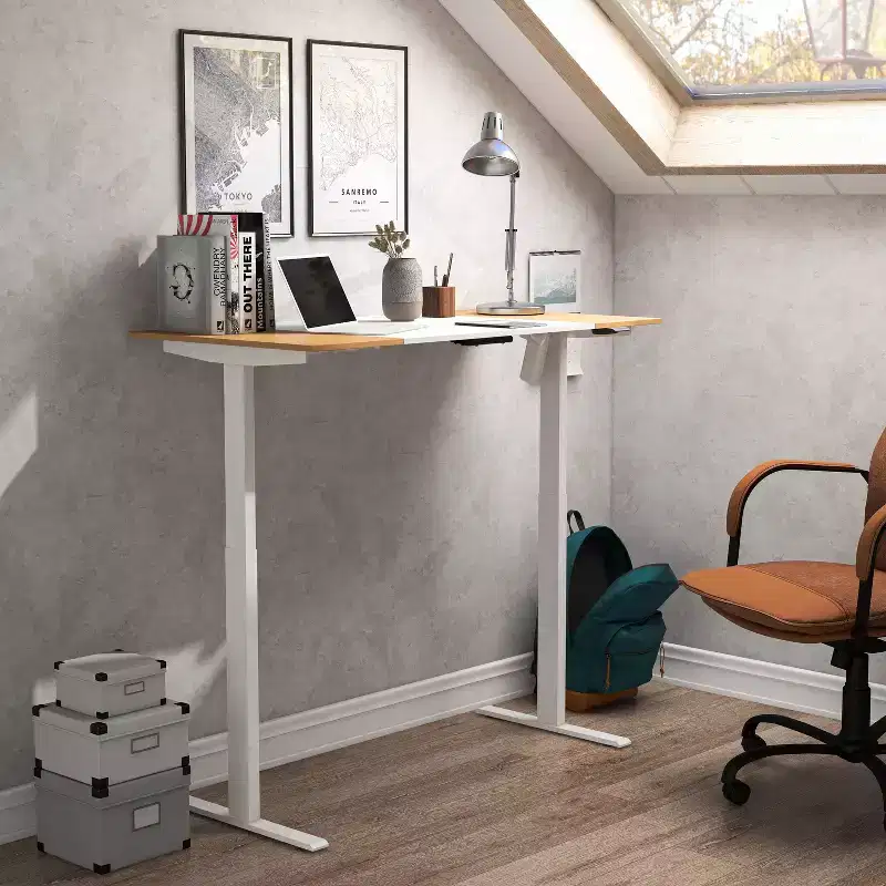 Metal Adjustable Standing Desk White: Modern Sit Stand Workstation, 47.24 Width