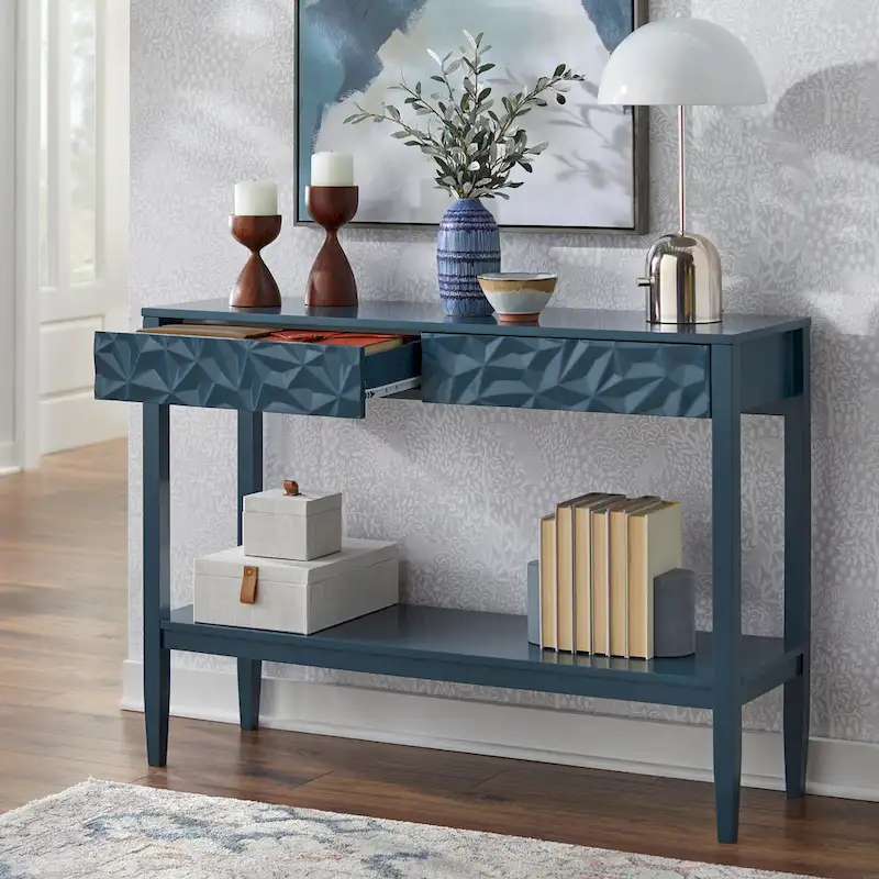 Sofa Table with Geometric Drawer Fronts and Lower Shelf