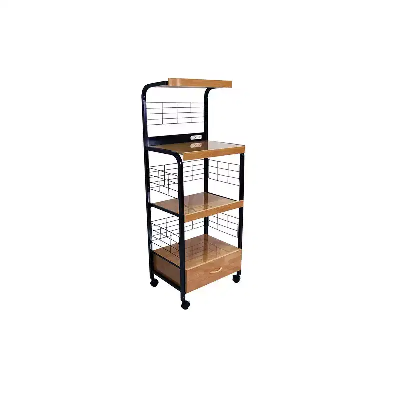 HomeStock 59.5 in.H Beechwood Microwave Carts for Modular Kitchen with 4 Shelves