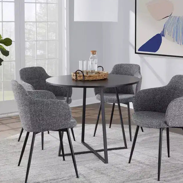 Round MDF Dining Table Black Metal/Black