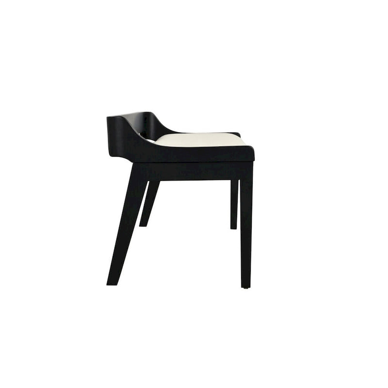 60 Inch Dining Bench, Black Rubberwood Frame, Low Back, Cushioned Seat