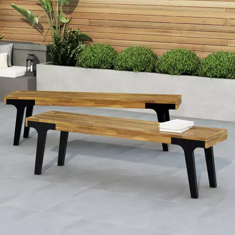 Christopher Knight Home Harper 63.00 Acacia Wood Benches (Set of 2), Teak/Black