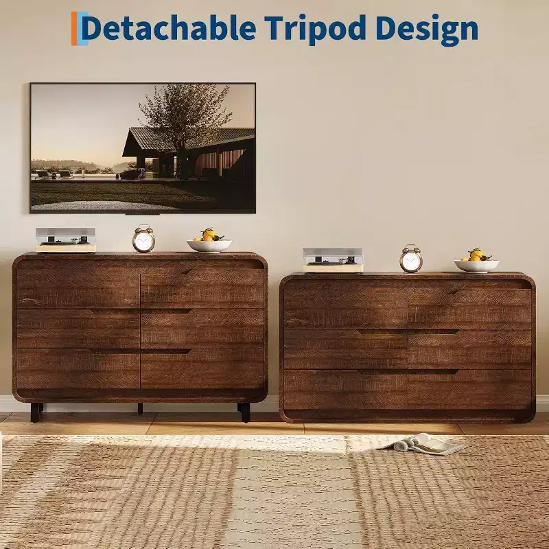 GustoWave 6-Drawer Dresser, Wooden Chest with Metal Legs & Anti-Tip Kit, Rounded Corners Storage Cabinet for Bedroom or Living Room