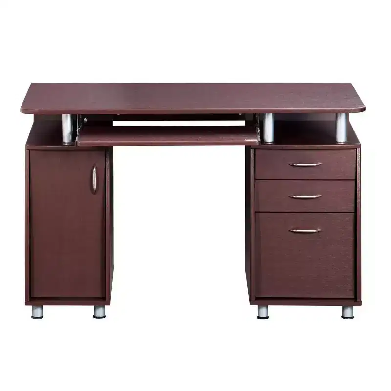 Complete Workstation Computer Desk with Storage Brown – L-Shaped Office Desk with Cable Management