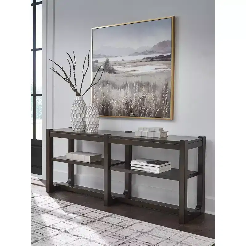 Modern Console Sofa Table with Adjustable Shelves, Dark Brown