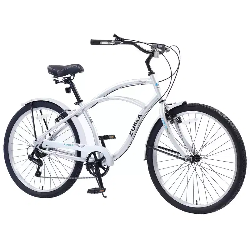 Okak 26IN Beach Cruiser Bike with 7 Speed System, Mens Bike with Front and Rear V brakes, Metal Frame Bicycle for Teens and Adults