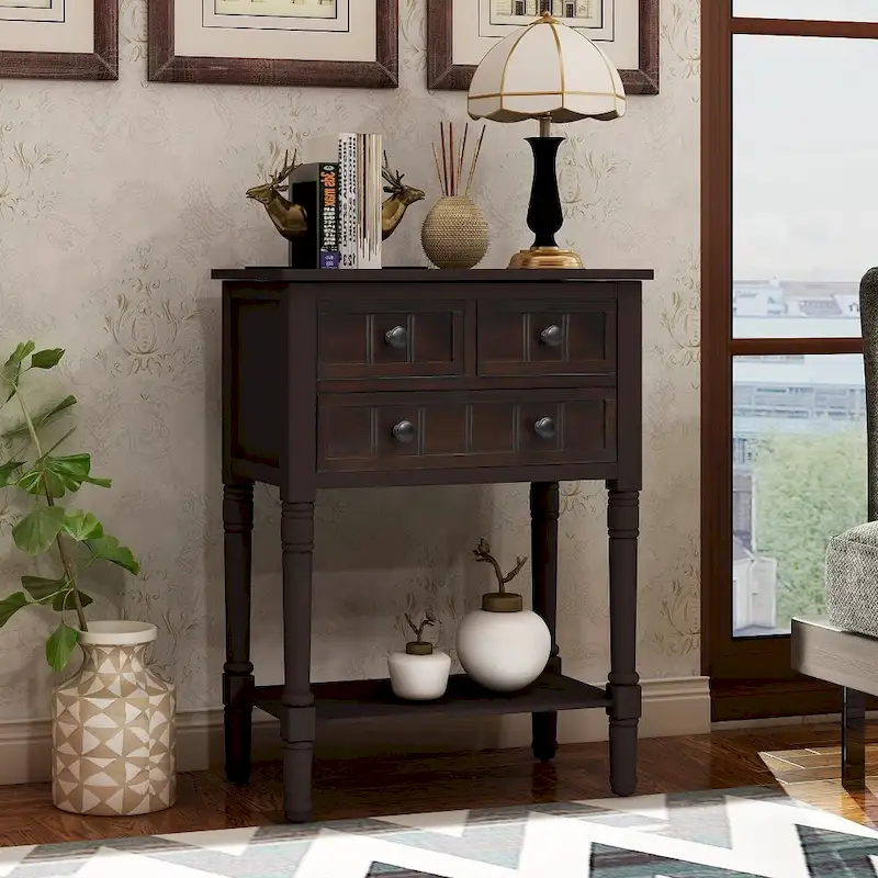 3-Drawer Console Table with Bottom Shelf