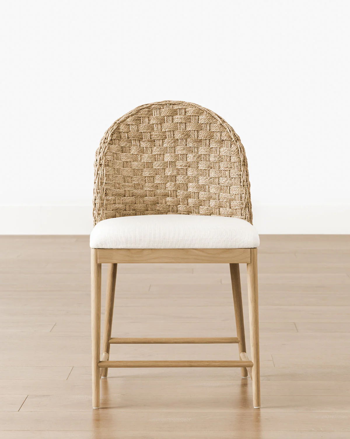 Rustic Solid Oak Dining Chair with Woven Back & White Cushion for Dining Room