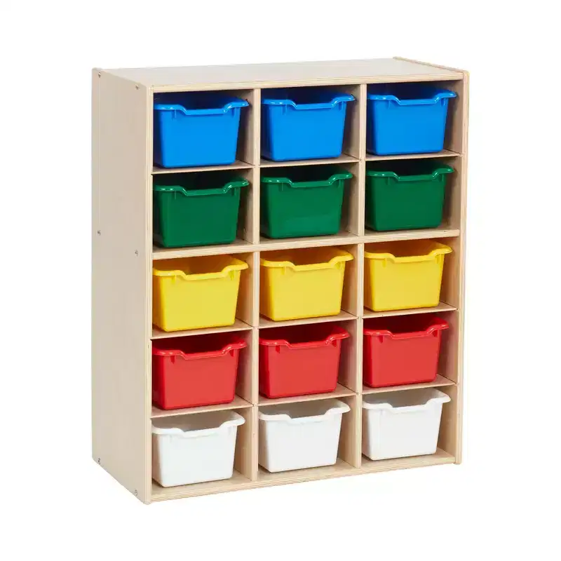 15-Cubby Storage Cabinet with Scoop-Front Bins for Kids – 28