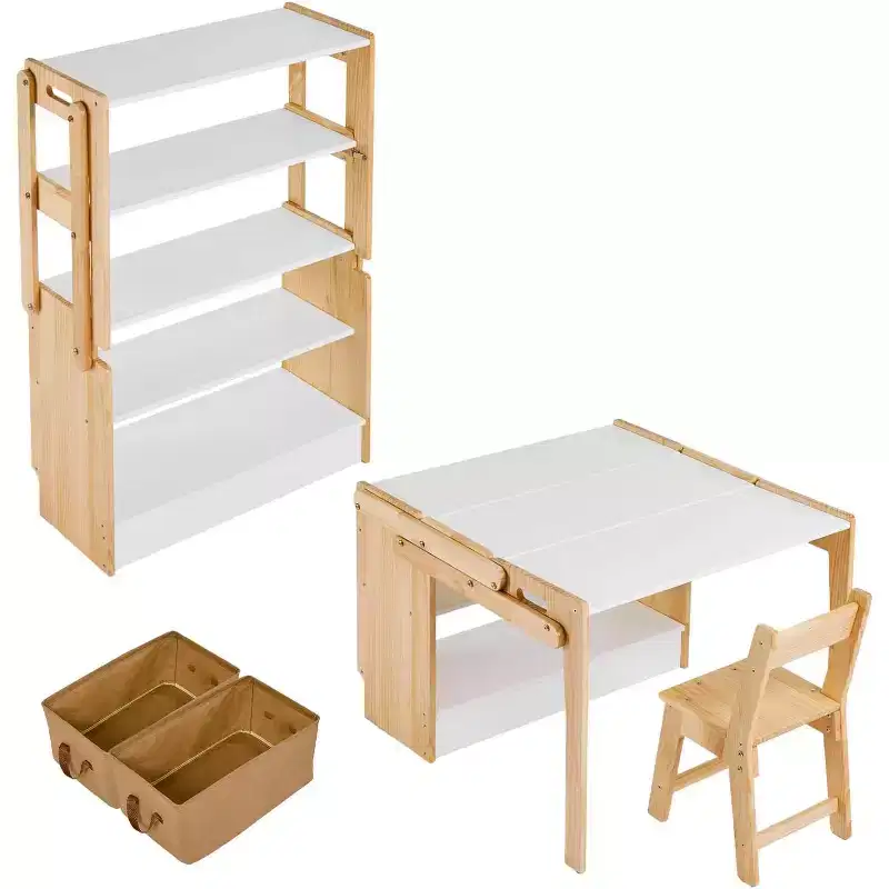 Craft Play Desk with 2 Storage Box, Folding Table and Chair Furniture Set, Adjustable Table for School and Home