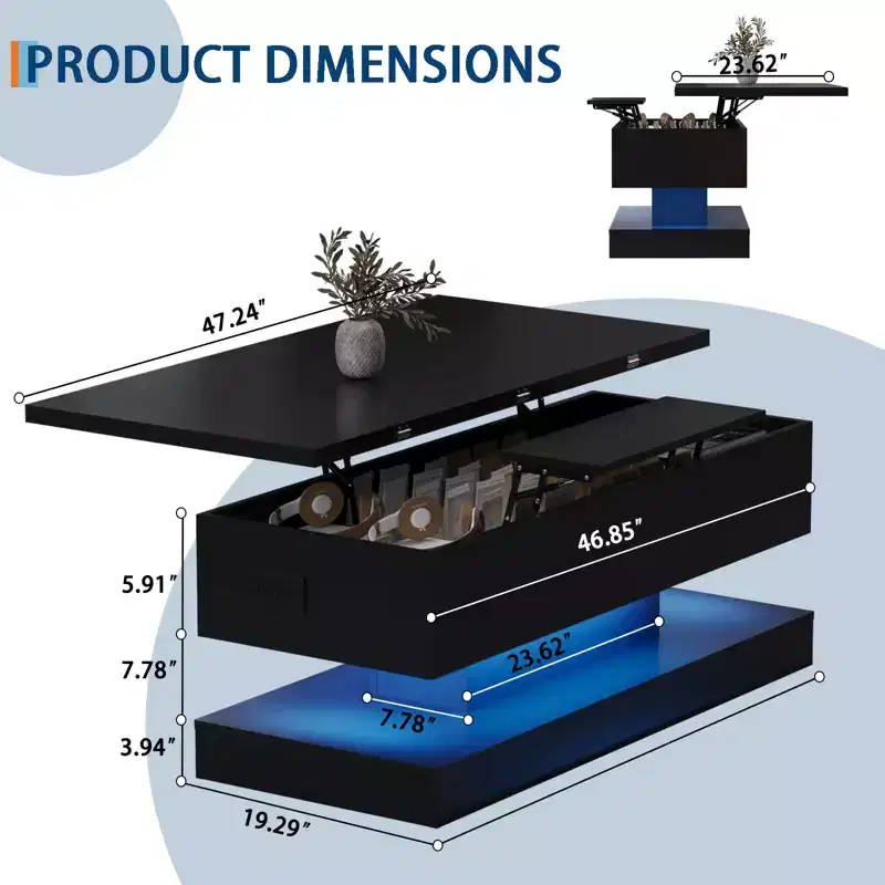 47.2-Inch Modern Lift-Top Coffee Table - Adjustable Height & 180lb Capacity for Living Room, Dining & Office