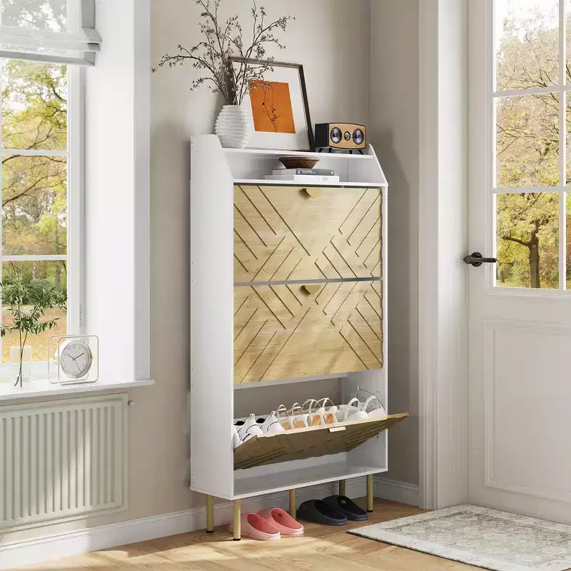 Slim 3-Drawer Shoe Cabinet, Space-Saving Storage Organizer with Adjustable Shelves, Freestanding Entryway Cabinet Cabinet