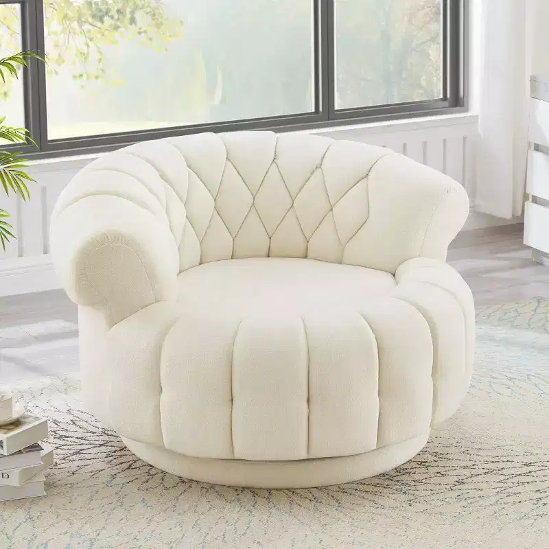 Modern Swivel Accent Chair with Thick Cushioning, Chenille Round Club Chair, 360 Rotating Barrel Chair for Living Room or Apartment-Panipeachy